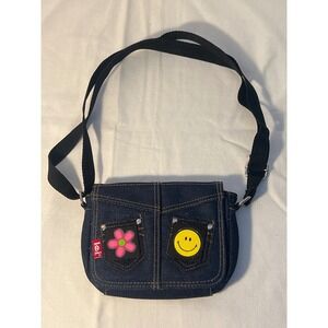 LEI Denim Mini Crossbody Bag Flower Smiley‎ Face Pockets Adjustable Strap y2k